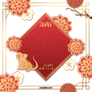 新年 动画片 红色 剪纸 背景 镀金 2020年 鼠年