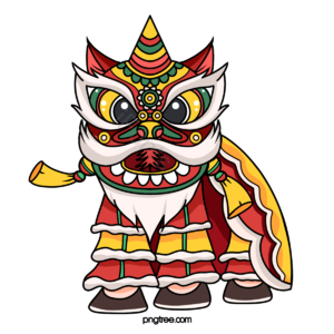 舞狮 节日 新年 喜庆 红色 黄色 中国风 卡通