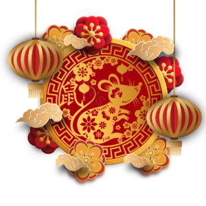中国 传统的 新年年味 红色 剪纸 老鼠 文框 灯笼