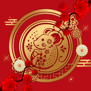 老鼠 鼠年 金色 灯笼 庆祝 花 2020 钱币