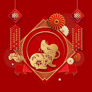 老鼠 鼠年 金色 庆祝 灯笼 正红色 红色 中国红