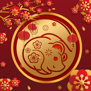 鼠年 老鼠 红色 中国红 金色 梅花 喜庆的 灯笼