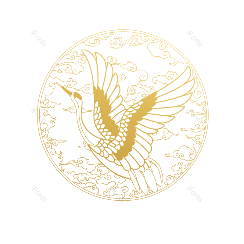 线条图片,仙鹤元素,插画PNG,古典免抠素材