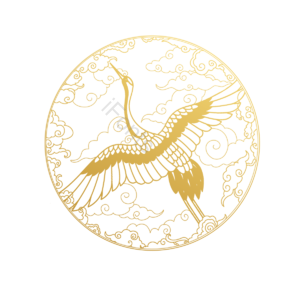 圆的 古风古典 有创意的 中国风青山绿水 形状 片状 飞行起重机 插画用图