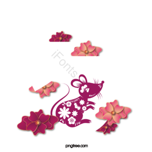 红色 剪纸 立体 花卉 装饰 边框 老鼠 质感