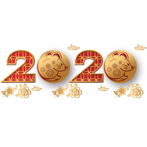 2020 中国 春节 黄金 可爱 老鼠 花朵 传统
