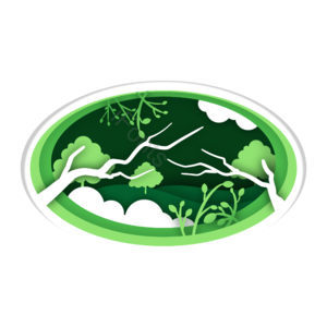 春天 森林 绿色 清新 剪纸 树木 白云 绿植