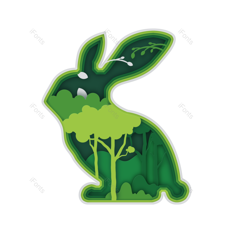 兔子图片,树木元素,剪纸PNG,树林免抠素材