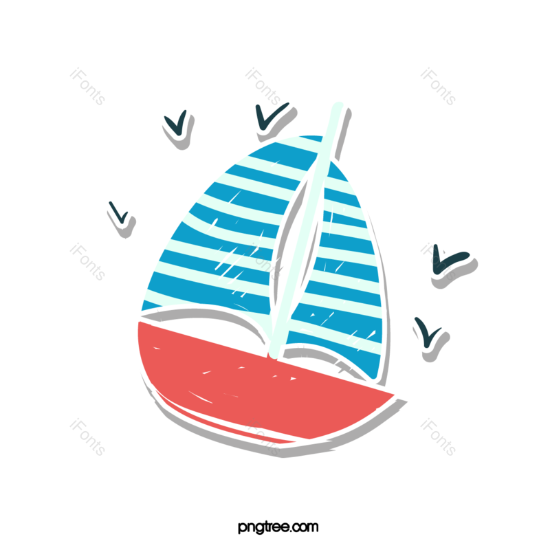 游轮图片,蓝色元素,手绘帆船PNG,轮船免抠素材