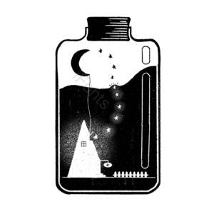 卡通风格 黑白 玻璃瓶 药水 星星 童话屋 发光