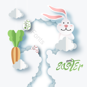 快乐 复活节 兔子 天空 剪纸 胡萝卜 蛋 字体