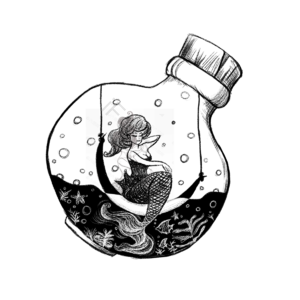 创意 黑白 手绘 药水 瓶子 美人鱼 插画 海底