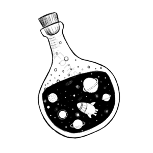 创意 黑白 手绘 飞船 宇宙 星球 药水 瓶子