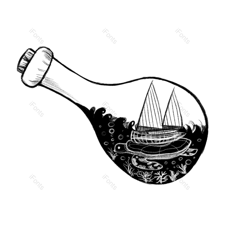 线稿图片,插画元素,黑白PNG,海底免抠素材