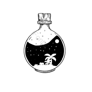 手绘风格 瓶子 黑色 白色 线稿 汽泡 植物 线条