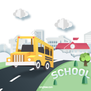 返校 彩色 卡通 校车 剪纸 回到学校 开学季 插画
