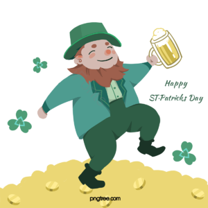 st·patricks day 人物 卡通风格 手绘 幸运草 金币 啤酒