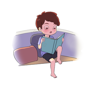 读取 儿童幼儿 手绘竽 书籍 学习 插画用图 可爱 子