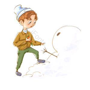 儿童 雪人 冬天 插画 卡通 插图 手绘 绘画