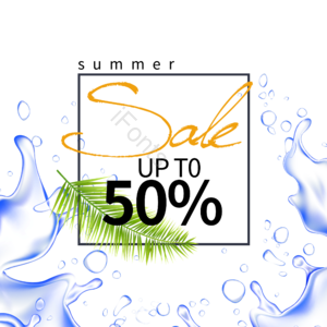 水 summer sale 透明 棕榈叶 夏天 花式英文字体 打折