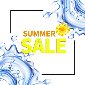 夏天 清凉感 summer sale 透明 文本框 浪花 蓝色