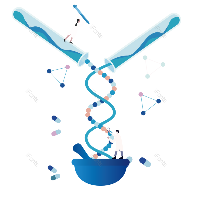 卡通图片,医学元素,蓝色PNG,病毒免抠素材
