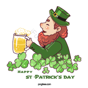 手绘 st·patricks day 人物 卡通风格 彩色 啤酒 幸运草