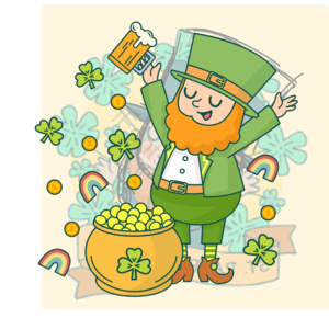 patricks day 圣帕特里克 手绘 卡通人物 三叶草 金币 节日