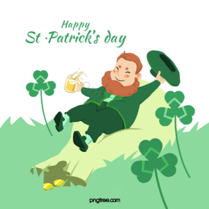 手绘 st·patricks day 人物 卡通风格 彩色 啤酒 幸运草