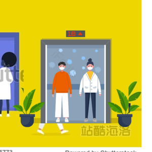 新冠肺炎 2019新型冠状病毒 电梯 新型冠状病毒 病毒 手绘 不聚集 排队