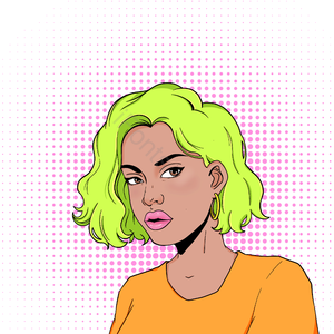 波普尔 女人 手绘 动画片 插画 黑色 元素 绿色