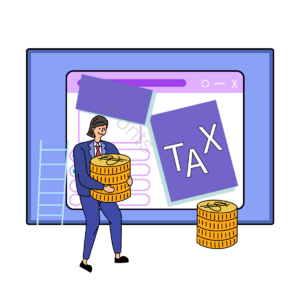 金币 税法 计算机 卡通 手绘 tax 计算 红色