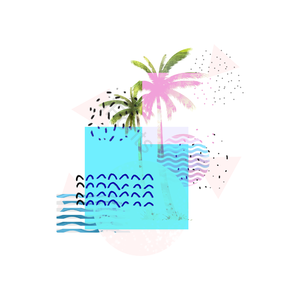 水彩 夏季主题 夏令营 孟菲斯 抽象拼贴画