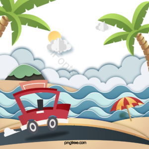 卡通 手绘 唯美 沙滩 旅行 插画 剪纸 夏季