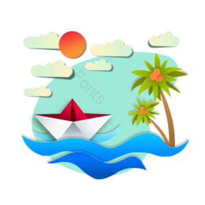 大海 浪花 小船 剪纸 创意 白云 自然 波浪