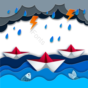 折纸 玩具船 剪纸 玩具 雨滴 下雨 闪电 乌云