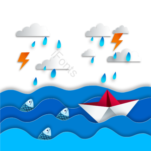 航海 风暴 小船 剪纸 波浪 鱼 下雨 雷电