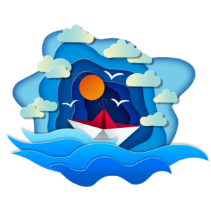 美美哒 漂流 纸船 海景 剪纸 阳光 小船 白色白云