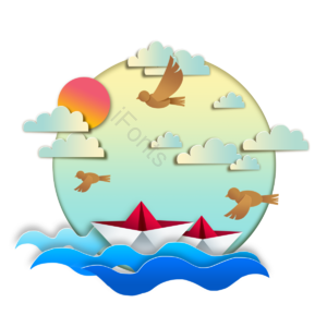 漂泊 纸船 海浪 风光 剪纸 鸟儿 云朵 太阳