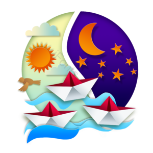 创意 白天 黑夜 纸船 漂泊 剪纸 月亮 星星