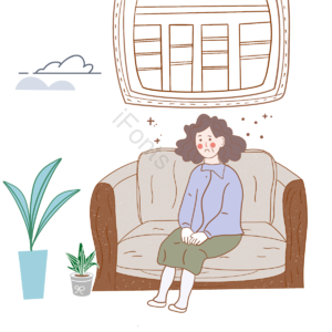 沙发 绝经 女人 植物 黄色的 棕色 粉红色 卡通