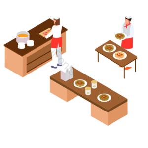 烹调 桌子 黄色的 厨房 卡通 手绘 厨房用具 锅