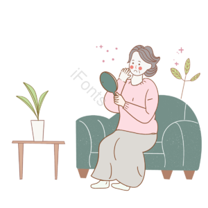 绝经 沙发 女人 植物 黄色的 棕色 粉红色 卡通