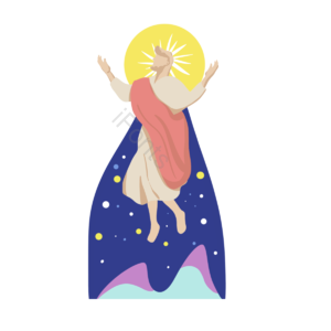 耶稣基督 提升 交叉 动画片 手绘 蓝天 星星 蓝色