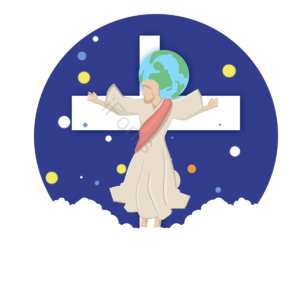 耶稣基督 提升 交叉 动画片 手绘 蓝色 星星 地球