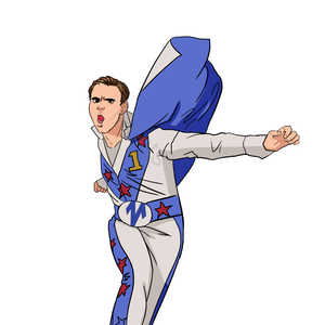 伸手 挥拳 蓝色 灰色 披风 战衣 红星 超人