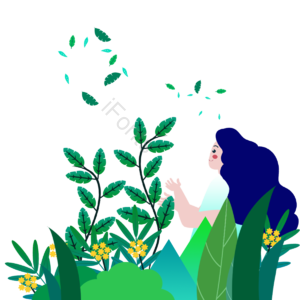 春天 植物 绿色 卡通 手绘 叶子 裙子 粉色