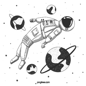 宇航员 星球 宇宙 黑白 手绘 可爱 简约 线条