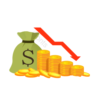 手绘 美金 金币 钱袋子 下降箭头 贬值 货币 符号