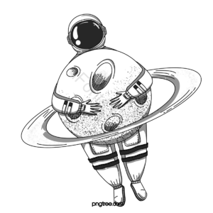 宇航员 星球 宇宙 黑白 手绘 可爱 线条 简约